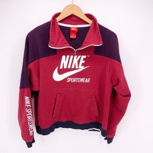 Nike Women's Small Maroon Spell Out Zip Funnel Neck Pullover Sweatshirt D1